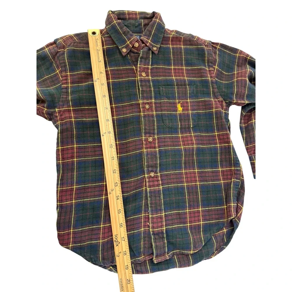 Ralph Lauren Boys SZ 6 Preppy Plaid Flannel Burgundy Blue Green Yellow Pony Logo